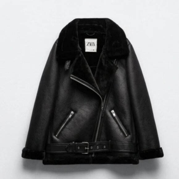 ZARA FAUX LEATHER JACKET FUR COLLAR - Picture 1 of 6